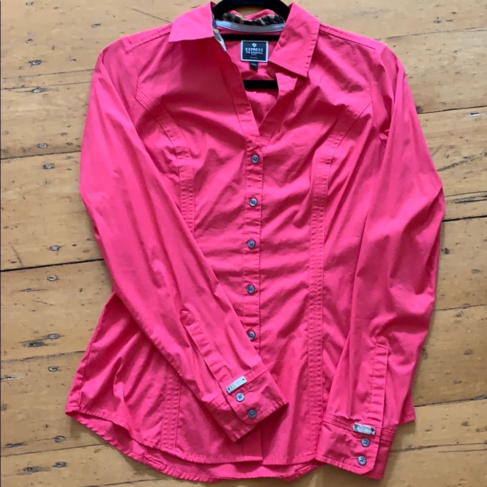 Express Essential Fitted Dress Shirt Pink Stretch